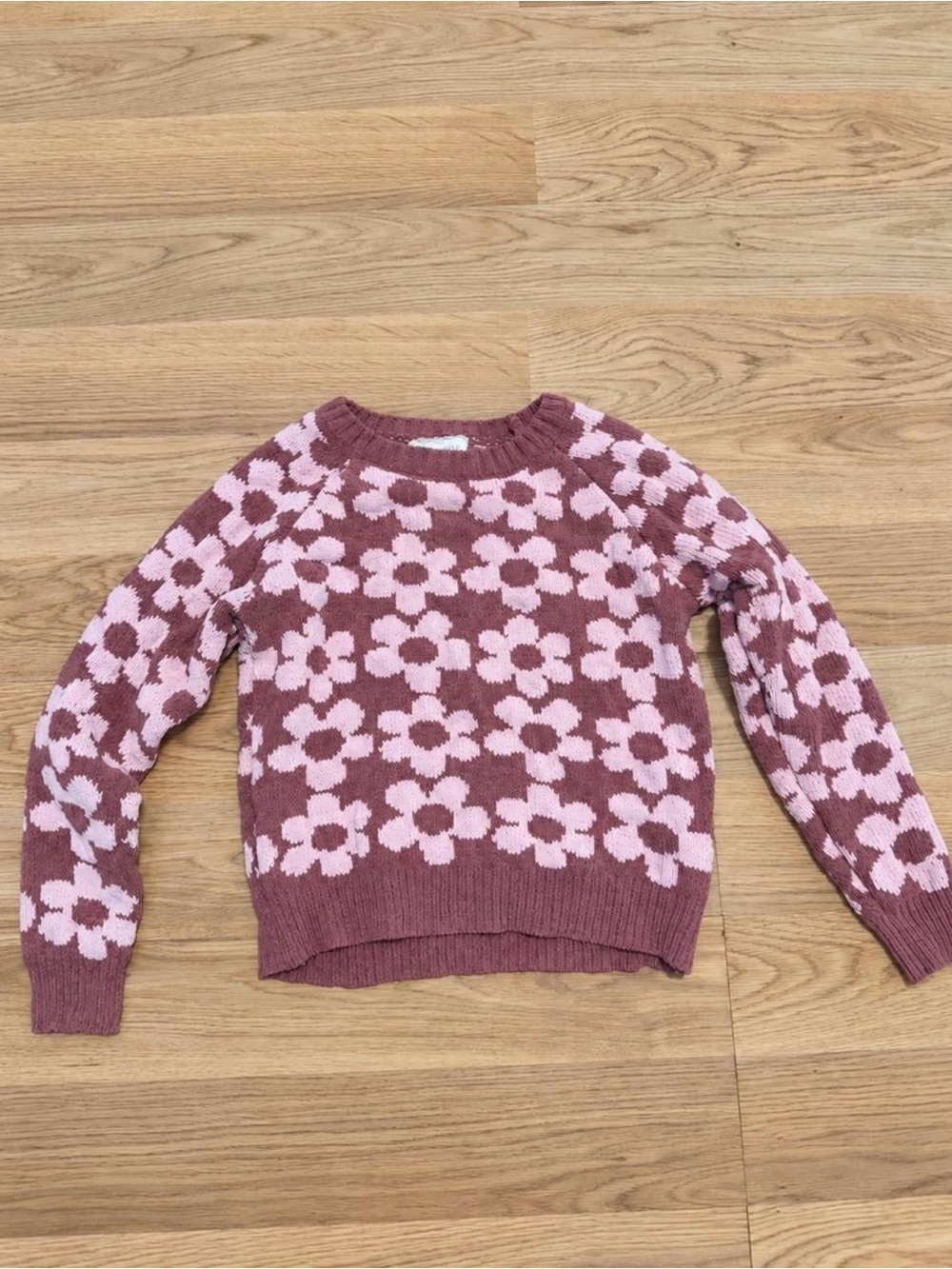 Girls' Floral Knit Crewneck Sweater - Pink Bloom